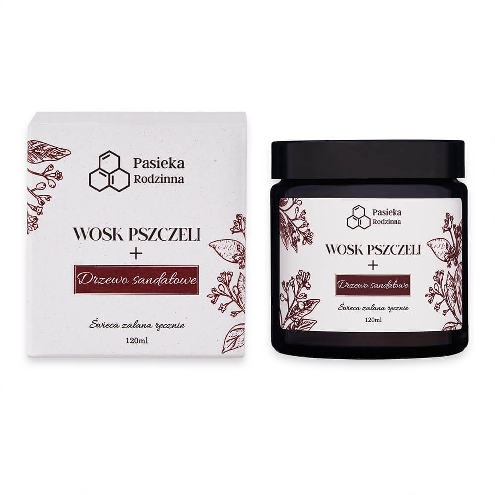 Świeca zapachowa z wosku pszczelego 120 ml Drzewo Sandałowe